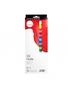 Daler Rowney Simply Pack de 12 Pinturas Oleo - Excelente Resistencia a la Luz - 12ml - Colores Surtidos