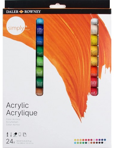 Daler Rowney Simply Pack de 24 Pinturas Acrilicas - Secado Rapido - Optima Cobertura - Colores Mezclables 12ml - Colores