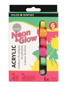 Daler Rowney Simply Pack de 6 Pinturas Acrilicas - 12ml - Colores Surtidos Neon