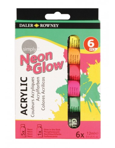 Daler Rowney Simply Pack de 6 Pinturas Acrilicas - 12ml - Colores Surtidos Neon