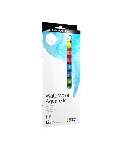 Daler Rowney Simply Pack de 12 Acuarelas - Se Humedecen Facilmente - 12ml - Colores Surtidos