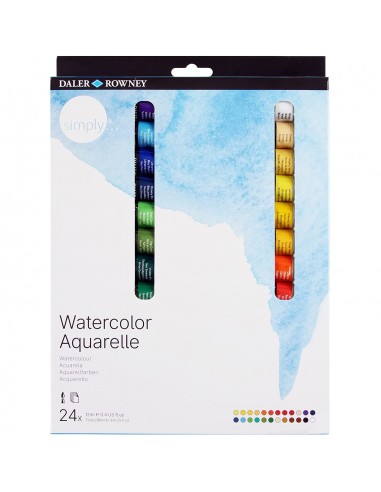 Daler Rowney Simply Pack de 24 Acuarelas - Se Humedecen Facilmente - 12ml - Colores Surtidos