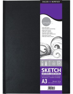 Daler Rowney Simply Cuaderno de Dibujo Cosido A3 - 100g m2 - Cubierta Rigida - 54 Hojas - Color Blanco