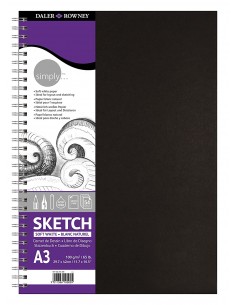 Daler Rowney Simply Cuaderno de Dibujo A3 - Cubierta Rigida con Encuadernacion en Espiral - 100g m2 - Color Blanco