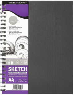 Daler Rowney Simply Cuaderno de Dibujo A4 - Cubierta Rigida con Encuadernacion en Espiral - 100g m2 - Color Blanco