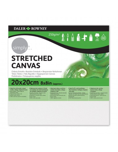 Daler Rowney Simply Bastidor Entelado 20x20cm - Imprimacion Triple - Grano Medio - 100-Algodon sin Acido - 250g