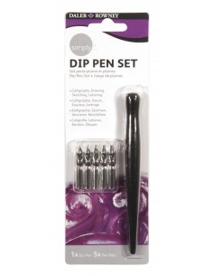 Daler Rowney Simply Pack de 1 Porta Pluma y 5 Plumillas - Color Negro