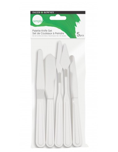 Daler Rowney Simply Pack de 5 Espatulas de Plastico - Diferentes Formas - Plastico Duradero - Color Blanco