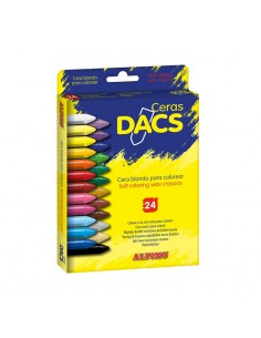 Alpino Pack 24 Ceras de Colores Dacs - Textura Cremosa - Mezclables - Pintado Suave y Cubriente - Colores Surtidos