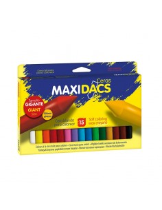 Alpino Maxidacs Pack de 15 Ceras Blandas para Niños - Tamaño Extra Grande 120mm x 14mm - Etiqueta Anti-Manchas - Ideal para