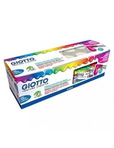 Giotto Tempera Pack de 12 Botes de 25 ml.-Pincel - Base Agua - Excelente Cobertura - Colores Surtidos