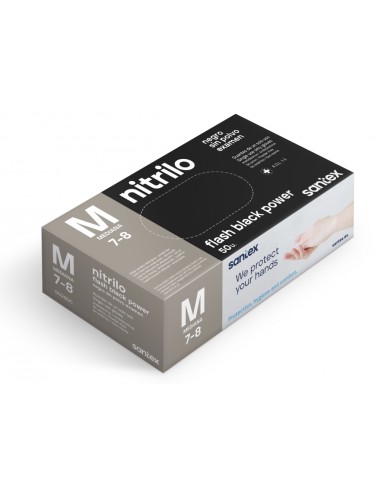 Santex Flash Black Power Pack de 50 Guantes de Nitrilo Talla M - Dibujo Diamante Texturizado - Sin Polvo - Libre de Latex -