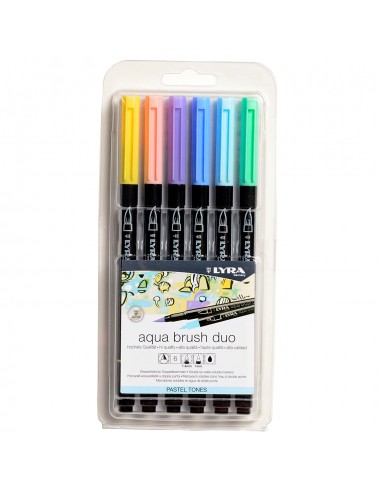 Lyra Aqua Brush Duo Pack 6 Rotuladores de Doble Punta - Trazos 1-5 y 1mm - Tinta Base de Agua - Colores Tonos Pastel