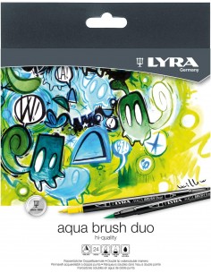 Lyra Aqua Brush Duo Pack de 24 Rotuladores de Doble Punta - Trazos 2 y 4mm - Tinta Base de Agua - Colores Surtidos
