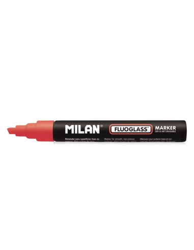 Milan Fluoglass Rotulador Superficies Lisas (No Porosas) - Punta Biselada - Trazo de 2 a 4mm - Tinta al Agua - Borrado Facil