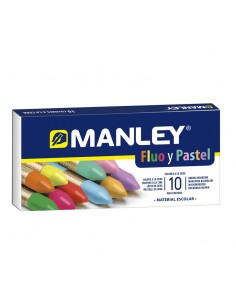 Manley Pack 10 Ceras Manley Colores Especiales (Fluo Pastel) - Ceras Blandas de Trazo Suave - Gran Variedad de Tecnicas y