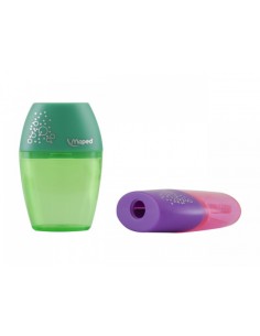 Maped Shaker Sacapuntas con Deposito de Gran Capacidad - 1 Agujero - Forma Ergonomica - Colores Surtidos - Caja Expositora de