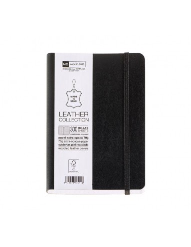 Miquel Rius Leather 1839 Cuaderno Flexible 8-300 Hojas con Indice - Cubiertas de Piel Reciclada - Cuadricula 5x5mm - Cierre