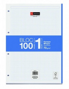 Miquel Rius Bloc1 Bloc Encolado Formato A4 - 100 Hojas de 70gr con 4 Taladros - Banda de las Hojas Azul - Base de Carton -