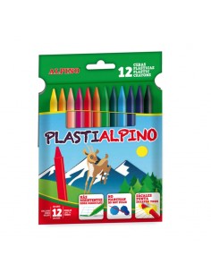 Alpino Pack de 12 Ceras PlastiAlpino para Niños - Material Resistente - No Manchan - Colores Brillantes - Colores Surtidos