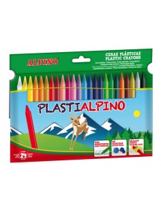 Alpino Pack de 24 Ceras PlastiAlpino para Niños - Material Resistente y No Mancha - Colores Brillantes - Colores Surtidos