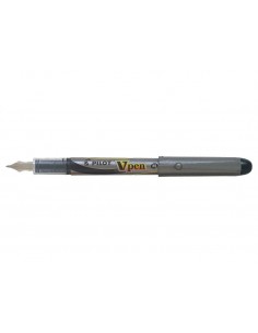 Pilot Pluma Estilografica V-Pen Silver - Desechable - Tinta Liquida - Punta de Acero - Trazo de 0.5mm - Color Negro