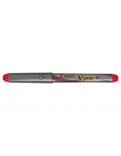Pilot Pluma Estilografica V-Pen Silver - Desechable - Tinta Liquida - Punta de Acero - Trazo de 0.5mm - Color Rojo