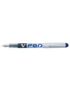 Pilot Pluma Estilografica V-Pen - Desechable - Tinta Liquida Borrable - Punta de Acero - Trazo de 0.5mm - Color Azul