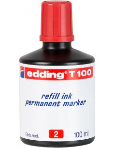 Edding T100 Bote de Recarga para Rotulador Permanente - Capacidad 100ml - Color Rojo