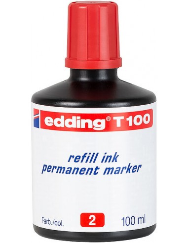 Edding T100 Bote de Recarga para Rotulador Permanente - Capacidad 100ml - Color Rojo