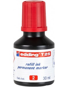 Edding T25 Bote de Recarga para Rotulador Permanente - Capacidad 30ml - Color Rojo