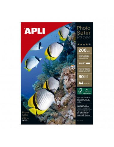 Apli Papel Fotografico Photosatin A4 200g 60 Hojas