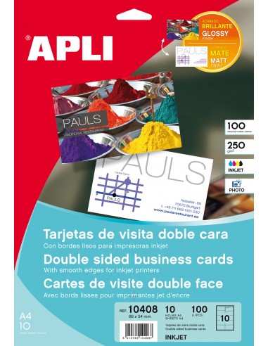 Apli Tarjetas de Visita Doble Cara Brillante 250g 10 Hojas