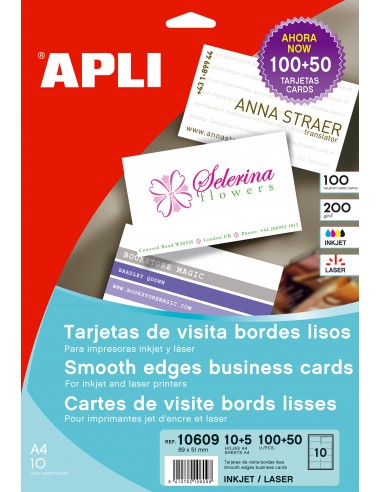 Apli Tarjetas de Visita Cantos Rectos Mate 200g 15 Hojas