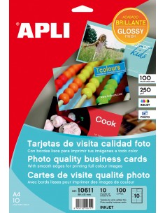 Apli Tarjetas de Visita Cantos Rectos Brillante 250g 10 Hojas