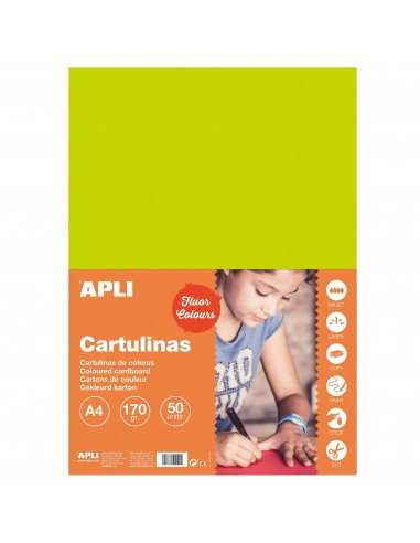 Apli Cartulina Verde Fluorescente A4 170g 50 Hojas