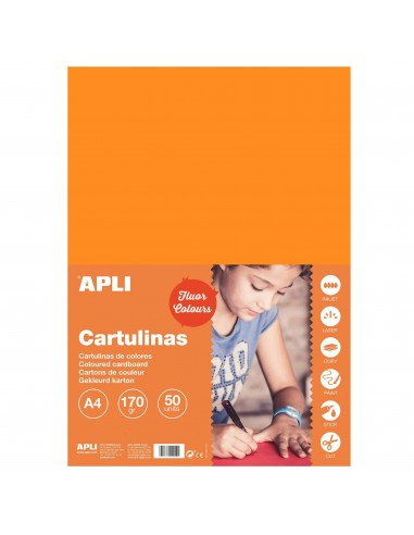 Apli Cartulina Naranja Fluorescente A4 170g 50 Hojas