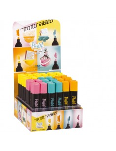 Tratto Video Pastel Expositor de 48 Marcadores Fluorescentes - Punta Biselada - Tinta al Agua - Secado Rapido - Colores