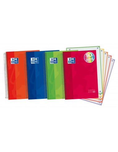 Oxford Europeanbook 5 Cuaderno Espiral Formato A4-Cuadriculado 5x5mm - 120 Hojas - Tapa Extradura acabado Brillante - 5
