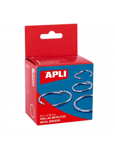 Apli Anillas Articuladas Metalicas 38mm - Acabado Niquelado Duradero - Ideal para Encuadernacion y Scrapbooking - Caja con 20