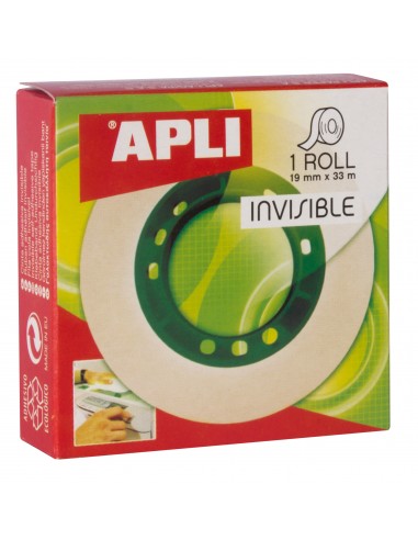 Apli Cinta Adhesiva Invisible 19mm x 33m - Facil de Cortar - Resistente - Ideal para Uso en Oficina - Transparente