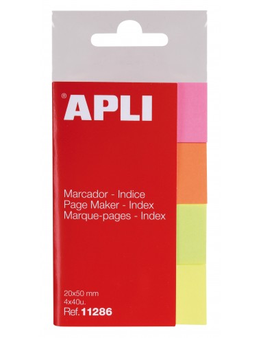 Apli Indices Adhesivos de Papel 50x20mm - 4 Colores - 40 Hojas por Color - Facil de Despegar - Organiza Tus Documentos -