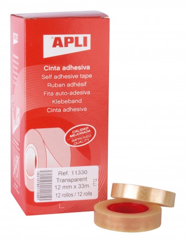 Apli Cinta Adhesiva Transparente 12mm x 33m - Resistente al Agua y a la Intemperie - Facil de Cortar y Aplicar - Ideal para