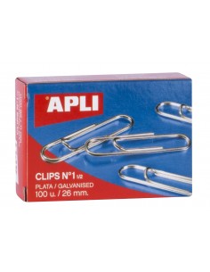 Apli Clips Alambre N-1½ - 26mm - Acabado Galvanizado Plata - 100 Unidades por Caja - Organizacion Perfecta