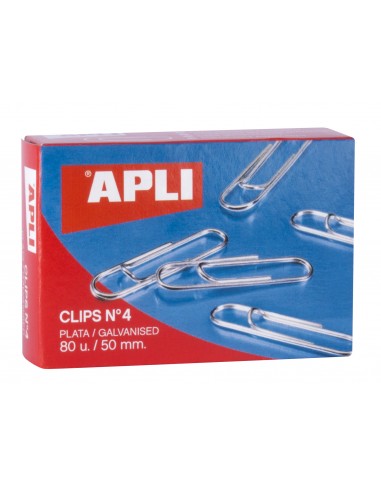 Apli Clips Alambre N-4 - 50mm - Acabado Galvanizado Plata - 80 Unidades por Caja - Organiza tus Documentos