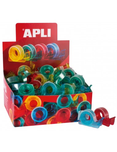 Apli Porta Cinta School con Cinta Adhesiva Transparente - 15mm x 10m - Facil de Usar y Transportar - Ideal para Estudiantes y