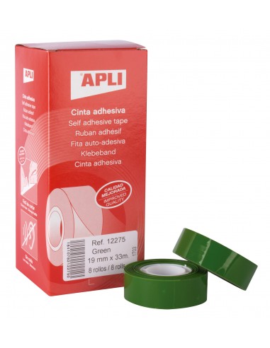 Apli Cinta Adhesiva Verde 19mm x 33m - Resistente al Desgarro - Facil de Cortar - Adhesivo de Alta Calidad Verde