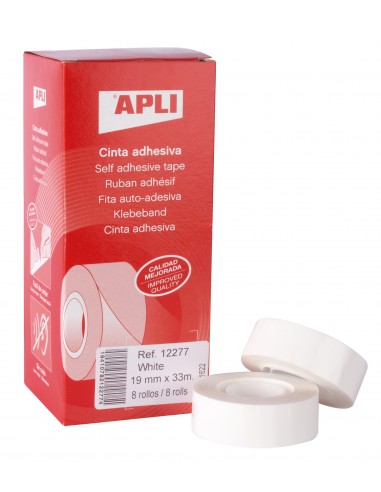Apli Cinta Adhesiva Blanca 19mm x 33m - Resistente al Desgarro - Facil de Cortar - Adhesion Fuerte Blanco