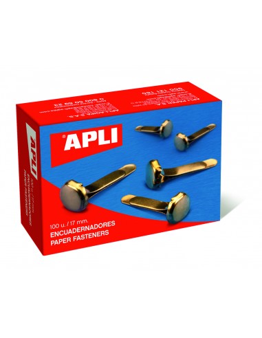 Apli Encuadernadores Metalicos Dorados 12mm - Caja de 100 - sin Arandela - Aptos para Todo Tipo de Documentos - Ideales para