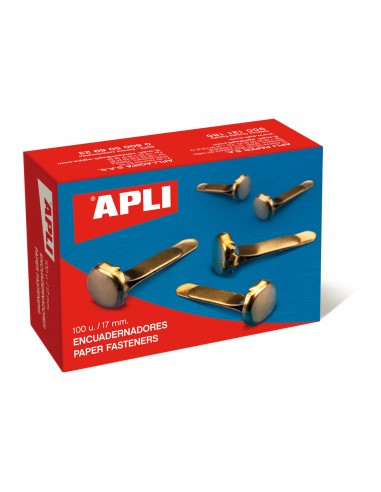Apli Encuadernadores Metalicos Dorados 17mm - Caja de 100 - sin Arandela - Aptos para Todo Tipo de Documentos - Ideales para